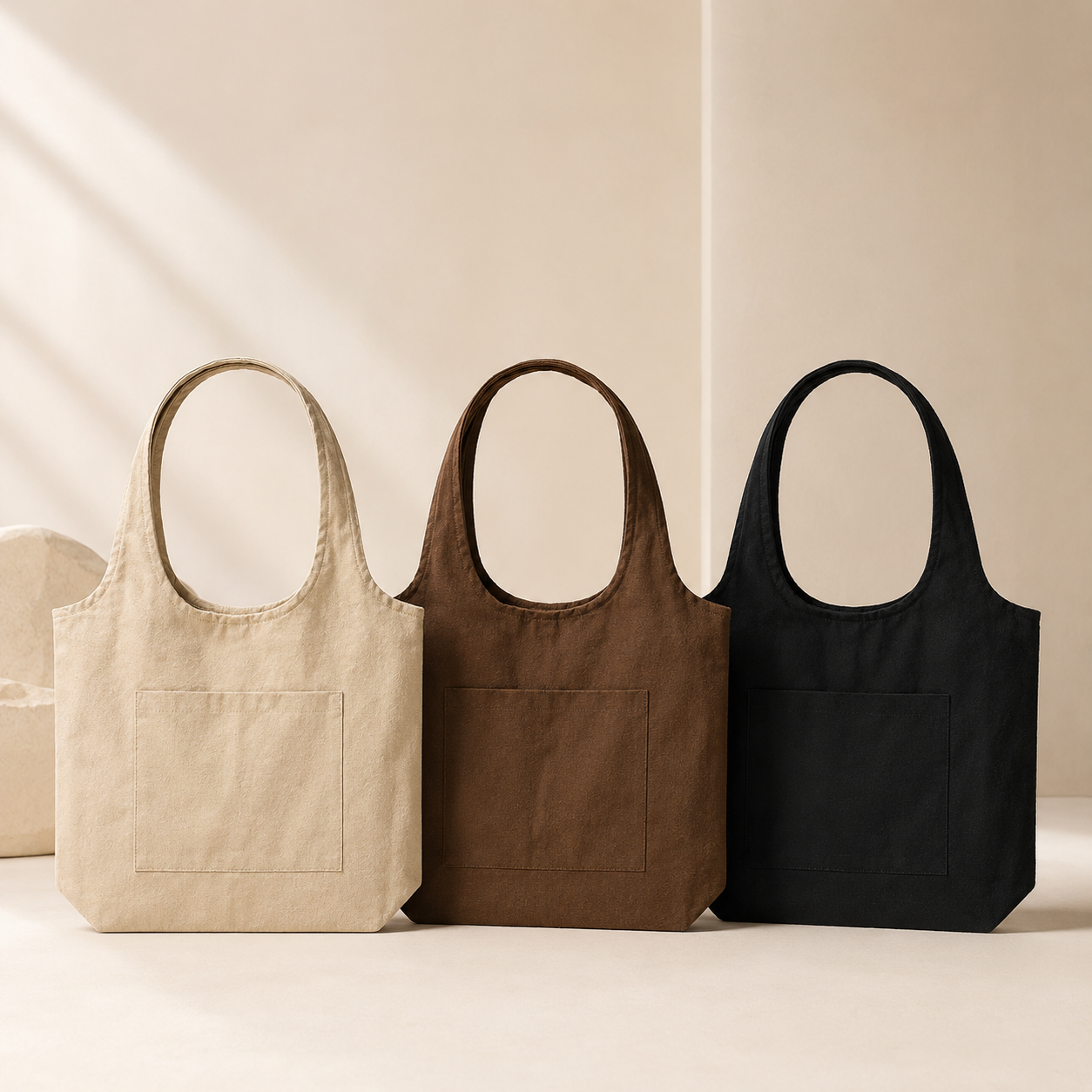 Cotton Hobo Bag with Front Packet