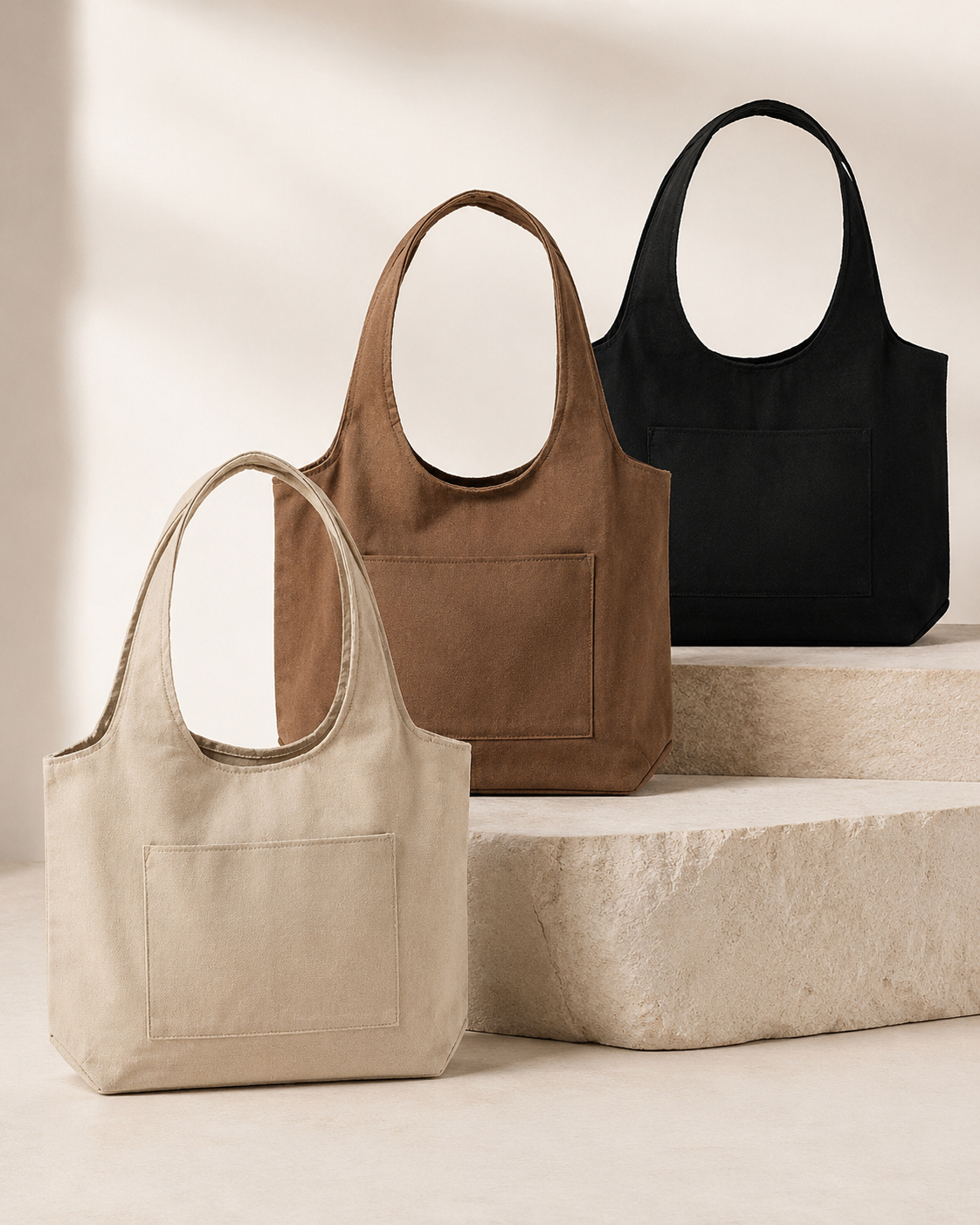Cotton Hobo Bag with Front Packet